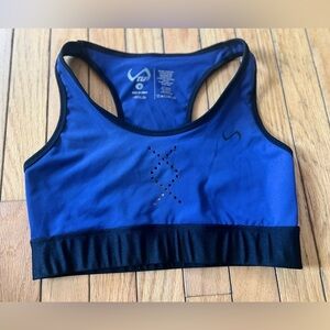 tlf Bold sports bra Women’s Size Medium Blue Logo Back Key Hole Work Out Support